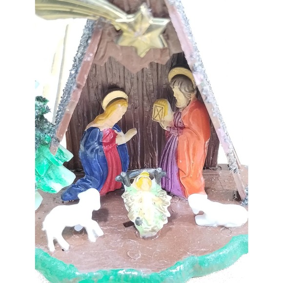 Vtg Shiney Brite Nativity Small Plastic Set Mary Joseph Baby Jesus Lambs (cb2) - Picture 2 of 6